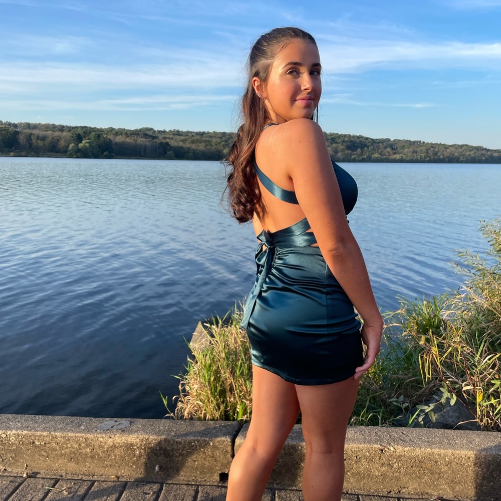 Macys-  B DARLIN satin green dress